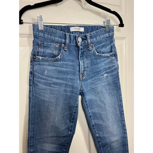 Moussy Vintage Saab Japan Raw Hem Mid Rise Skinny Medium Wash Jeans